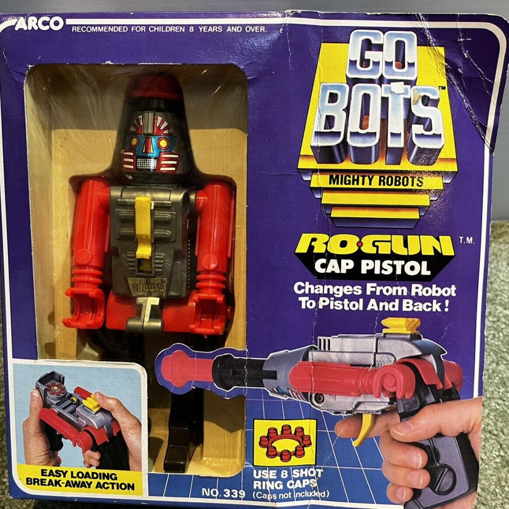 GoBots Rogun Transforming Cap Pistol CIB Vintage Tonka Arco Toy 1984 In 10” Box!